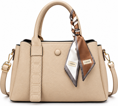 lamzo women' structured handbag with scarf-black