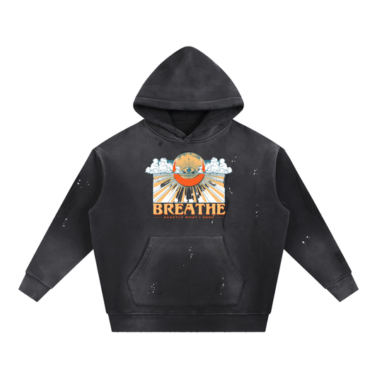 vintage washed frayed fleece hoodie