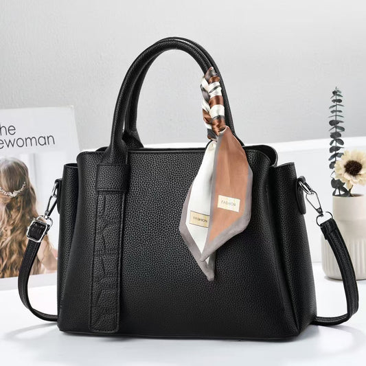 lamzo women' structured handbag with scarf-black