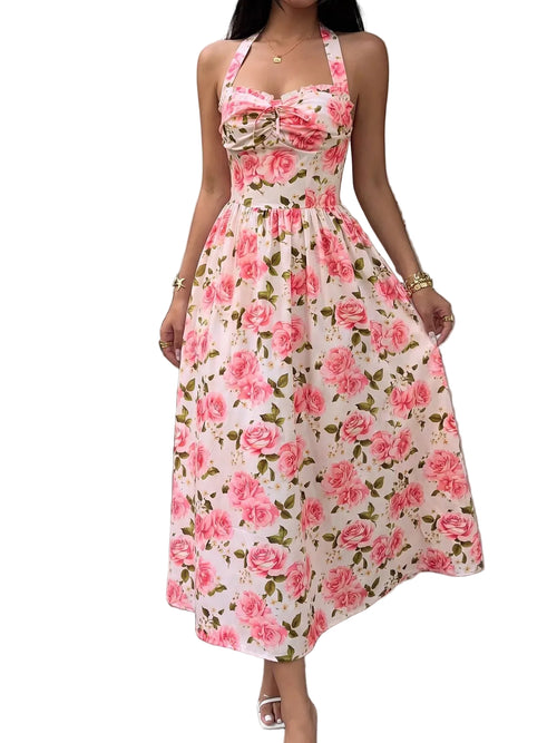 elegant floral  print women dress 